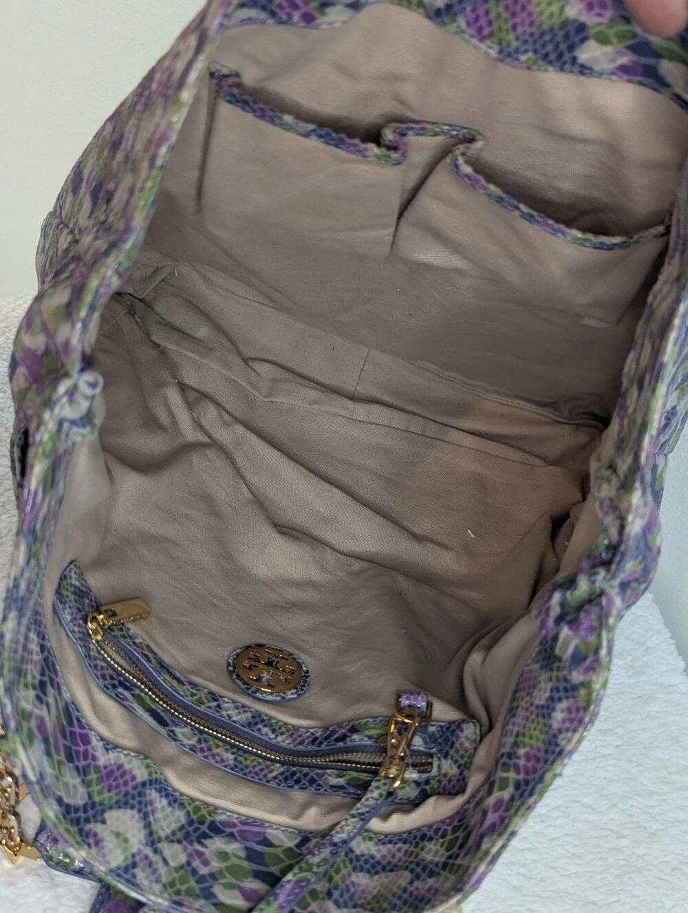 Tory Burch Multicolored Snakeskin Print Tote Gold Hardware Statement Bag